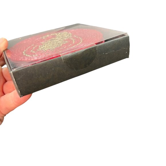 NEW Waterford Fine Linens Set Of 4 Beaded Seahorse Coasters 4" Round Red & Gold - Picture 4 of 6